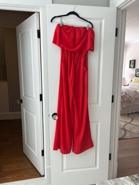 Tyche Strapless Red Wide-Leg Jumpsuit with Elastic Waist